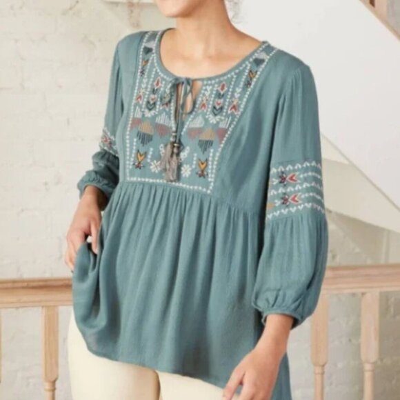 Knox Rose Embroidered Peasant Tunic Size XS - Picture 1 of 5
